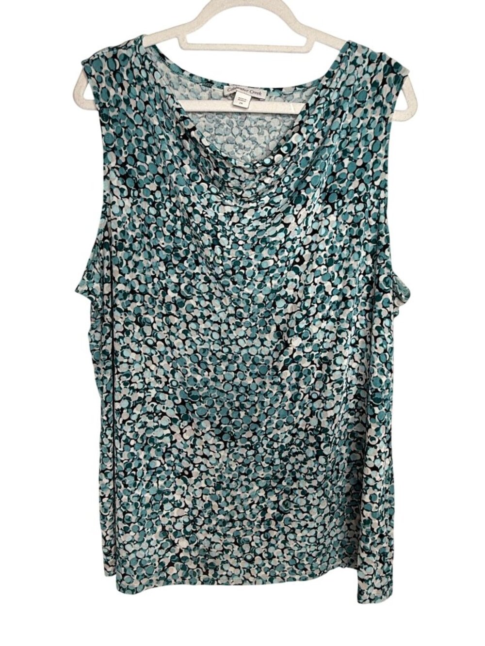 Coldwater Creek Womens 2X Teal Abstract Print Cowl Neck Stretch Tank Top Artsy